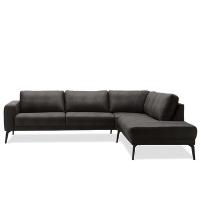 Living Room City sofa med open-end højrevendt i mørkegråt stof