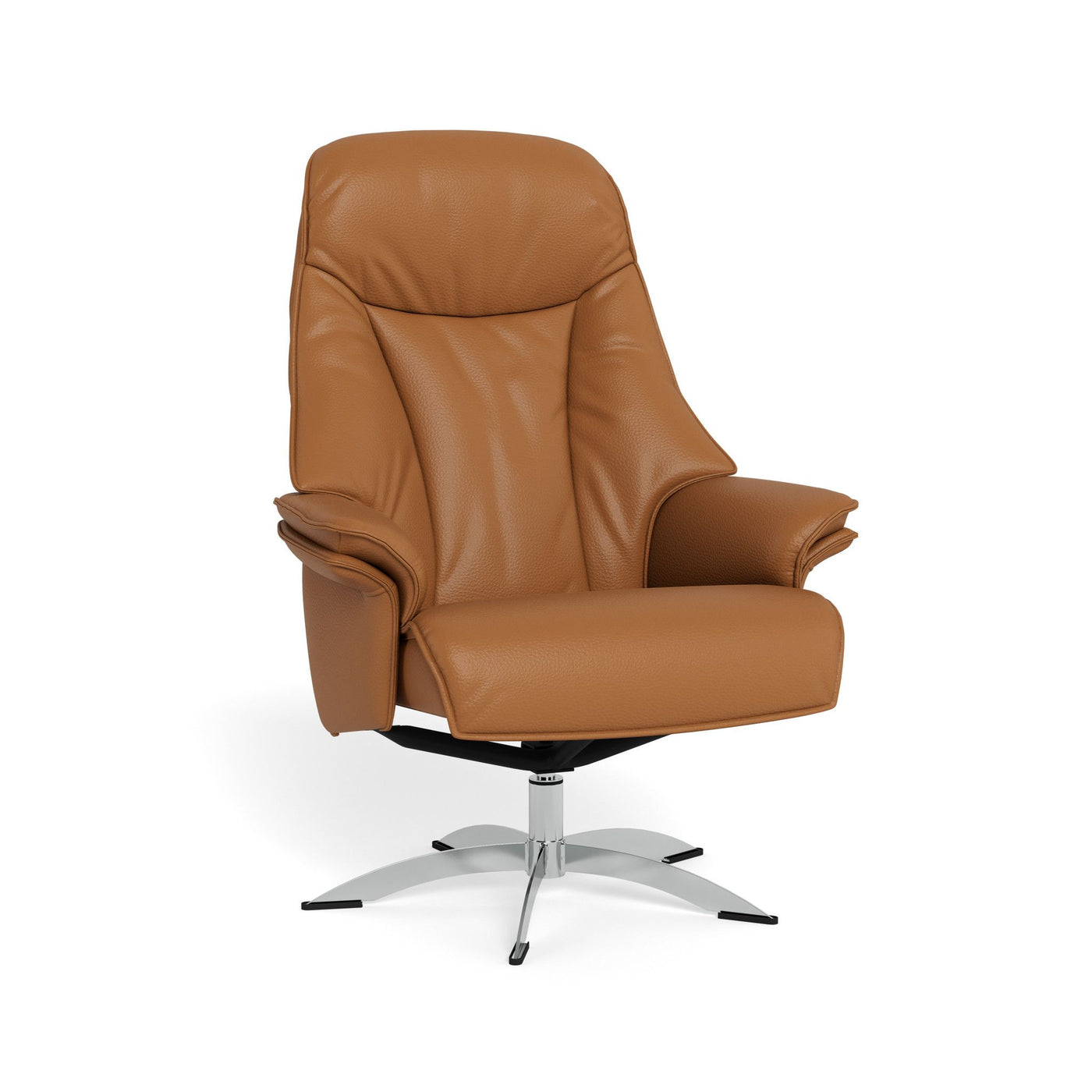 Barsø lænestol i soleda læder i cognac farve med sokkel i krom