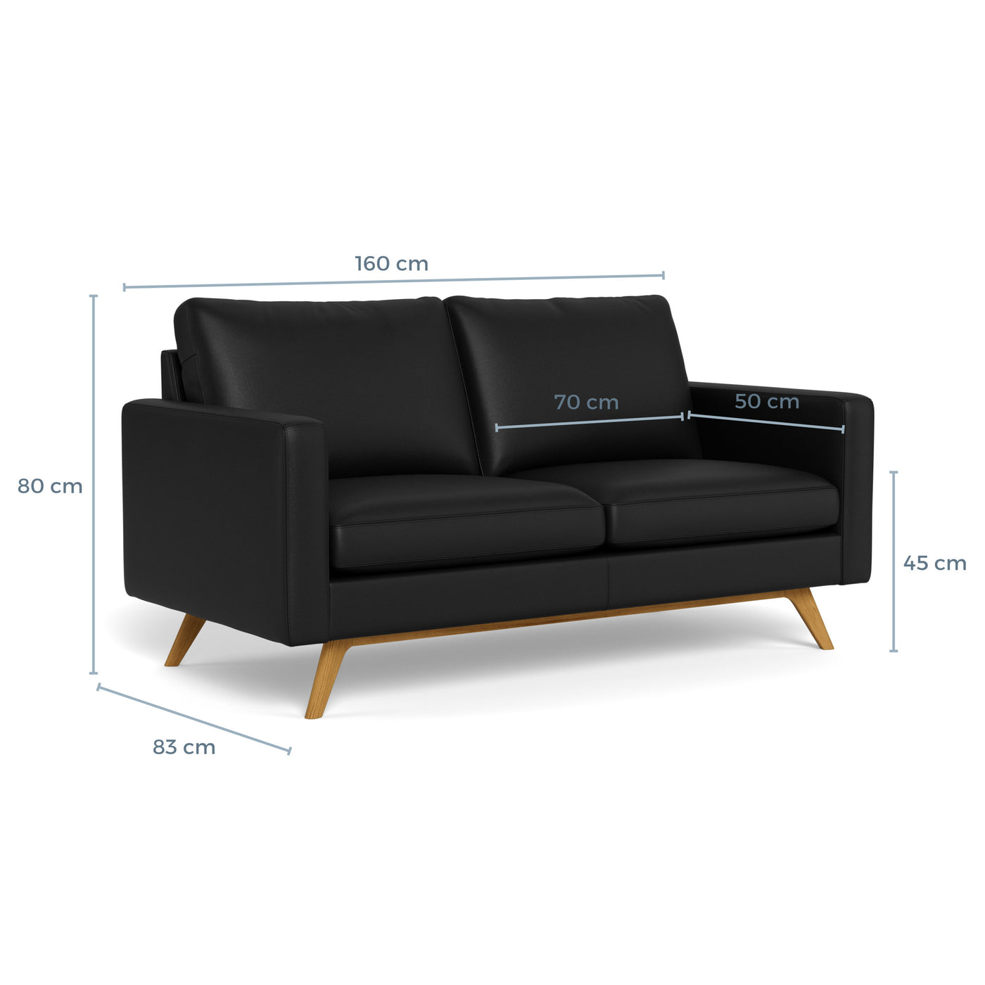 Clint 2-personers sofa fra BD Møbler i 8000 læder i farven black