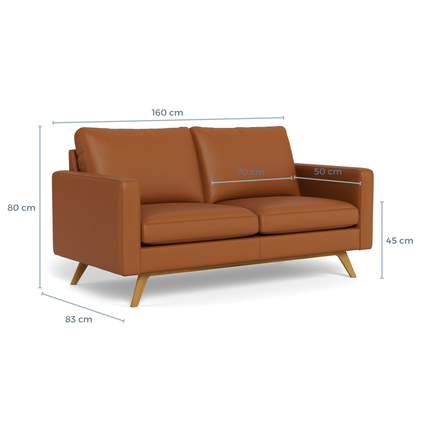 Clint 2-personers sofa fra BD Møbler i 8000 læder i farven cognac