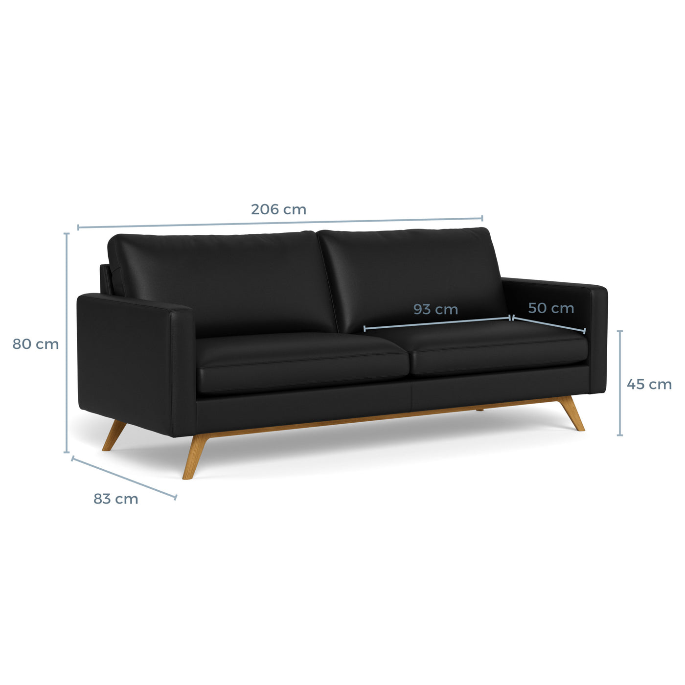 Clint 3-personers sofa fra BD Møbler i 8000 læder i farven black