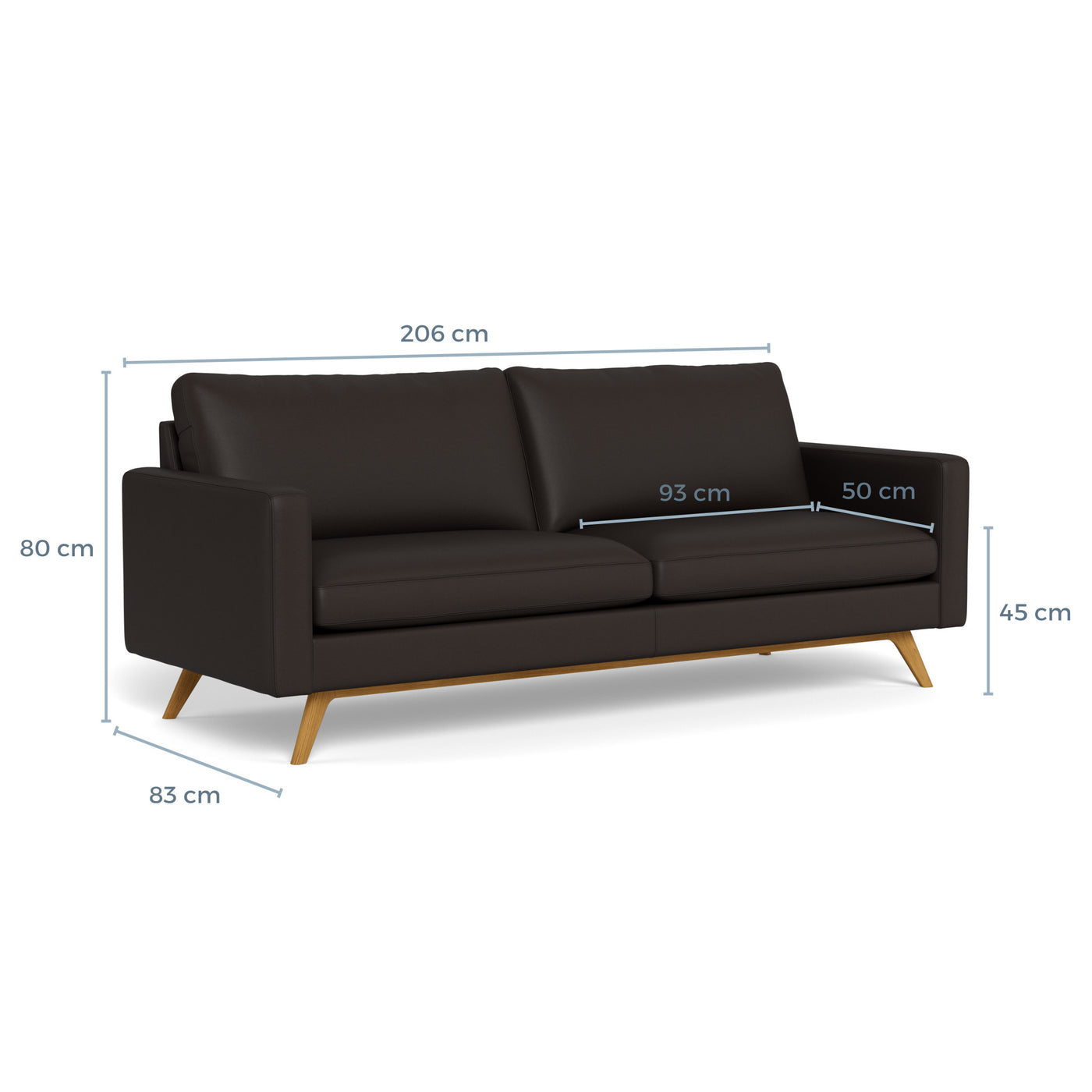 Clint 3-personers sofa fra BD Møbler i 8000 læder i farven chocolate