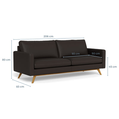 Clint 3-personers sofa fra BD Møbler i 8000 læder i farven chocolate