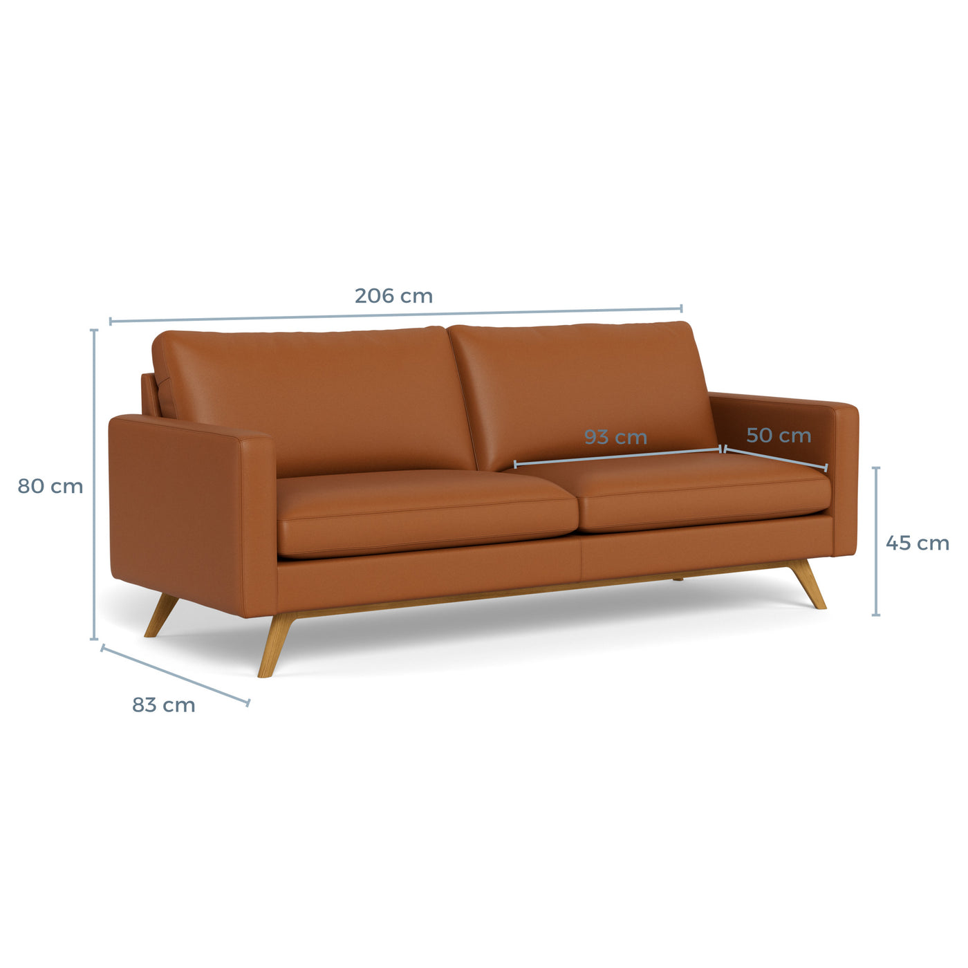 Clint 3-personers sofa fra BD Møbler i 8000 læder i farven cognac