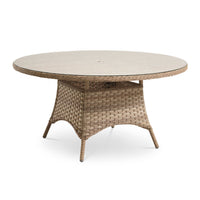 Rundt Cocos havebord i Ø150 cm fra Lexpo i naturfarvet polyrattan og med glas bordplade