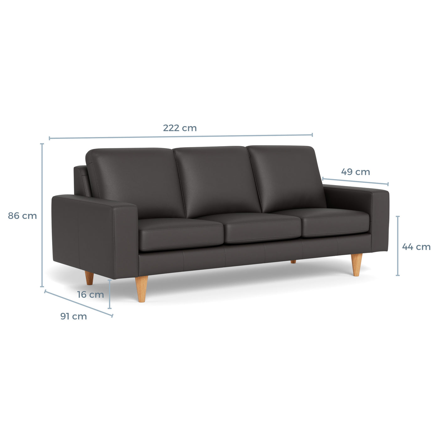 Skyline sofasæt fra Hjort Knudsen i mørkebrunt soleda læder og ben i naturolieret eg. 