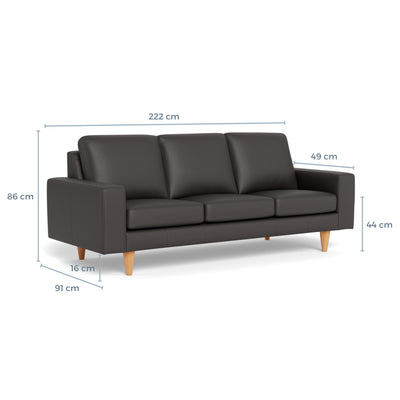 Skyline sofasæt fra Hjort Knudsen i mørkebrunt soleda læder og ben i naturolieret eg. 