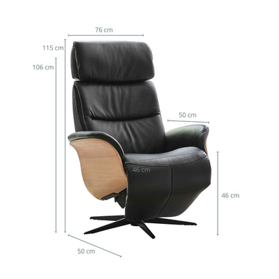 Golf lænestol med recliner i sort læder og hvidolieret eg fra Hjort Knudsen