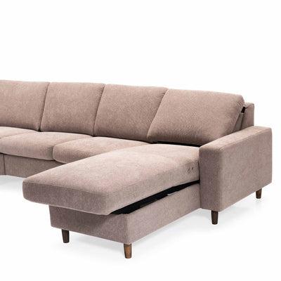 Skyline Hjørnesofa m. chaiselong fra Hjort Knudsen i Taupe farvet Bloq stof