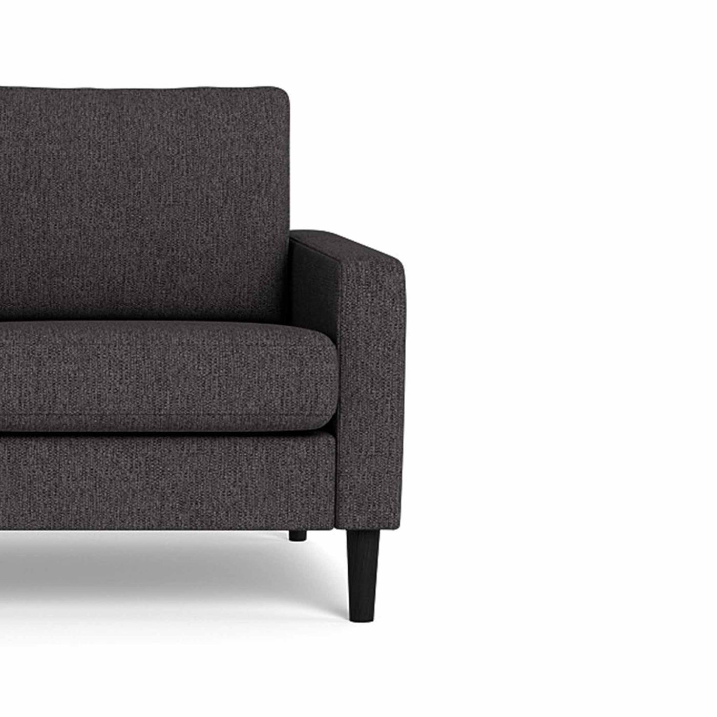 Vigsø sofasæt fra Top-line i 227 Mito stof i farven 04 Dark Grey med ben i sort egetræ
