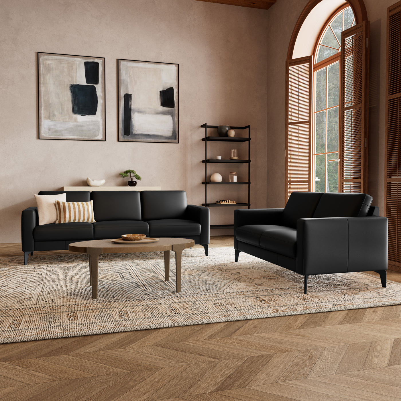 Nord sofasæt fra Hjort Knudsen i sort soleda læder