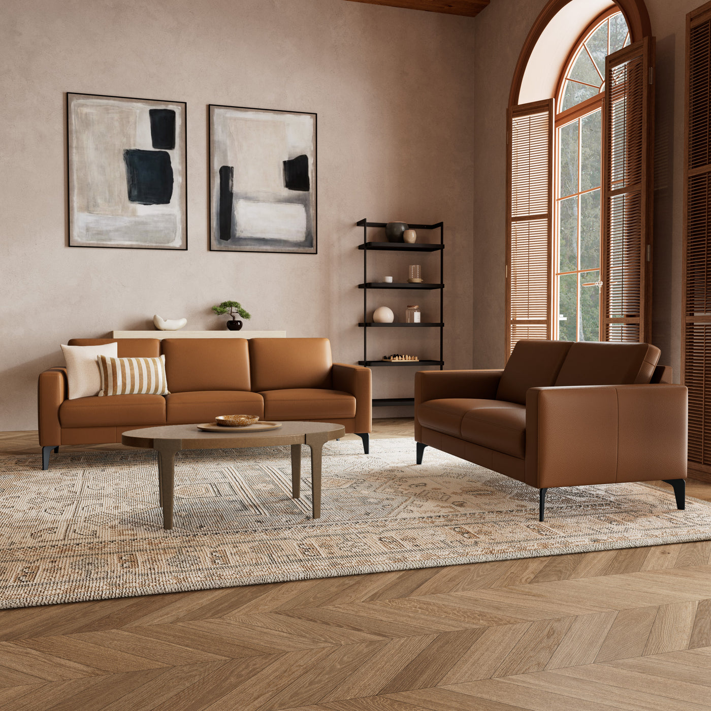 Nord sofasæt fra Hjort Knudsen i cognac farvet soleda læder