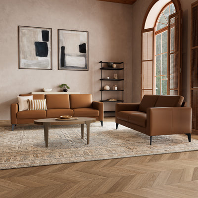 Nord sofasæt fra Hjort Knudsen i cognac farvet soleda læder