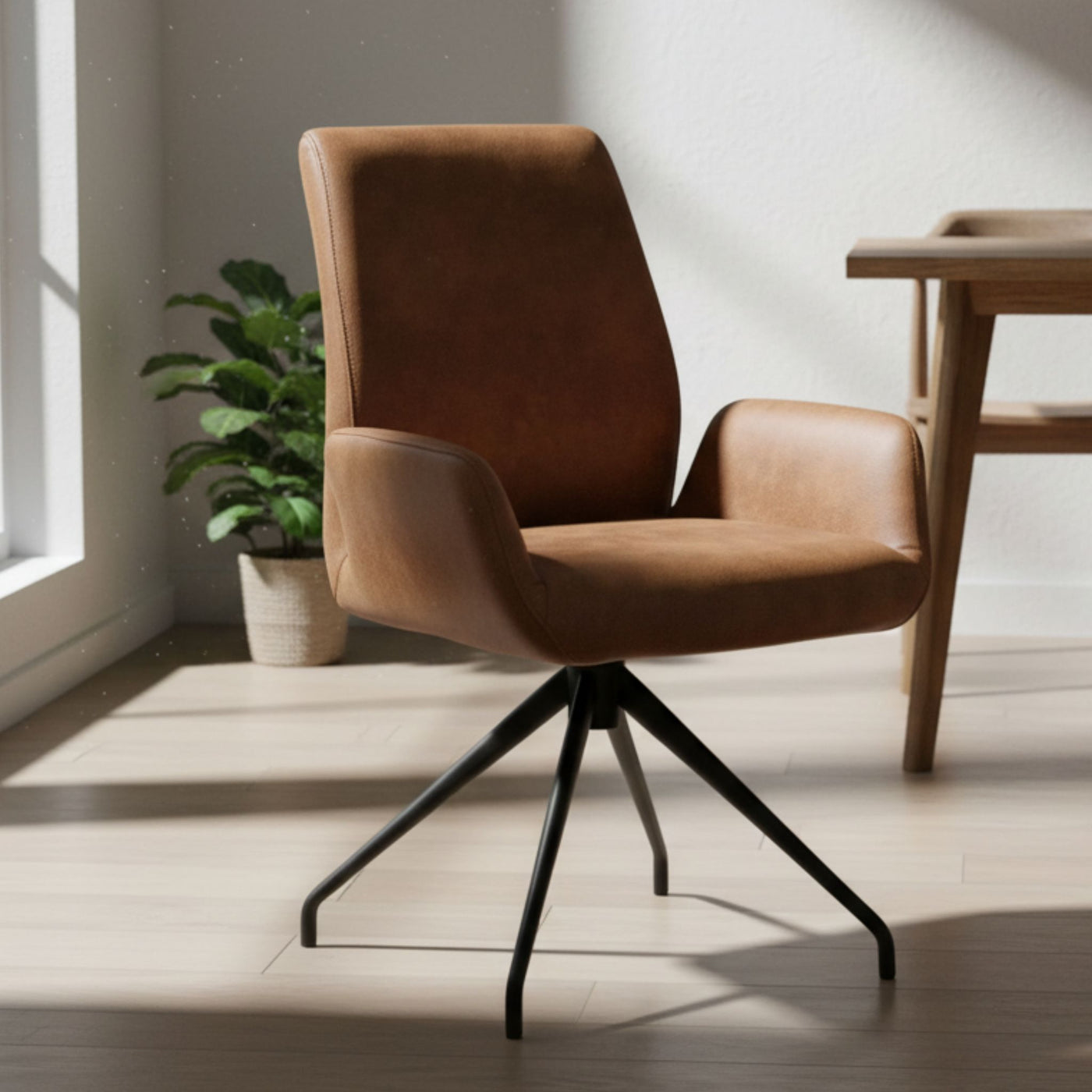 Oakland High spisebordsstole fra Hjort Knudsen med høj ryg, sort stel og materiale i Kentucky stof.