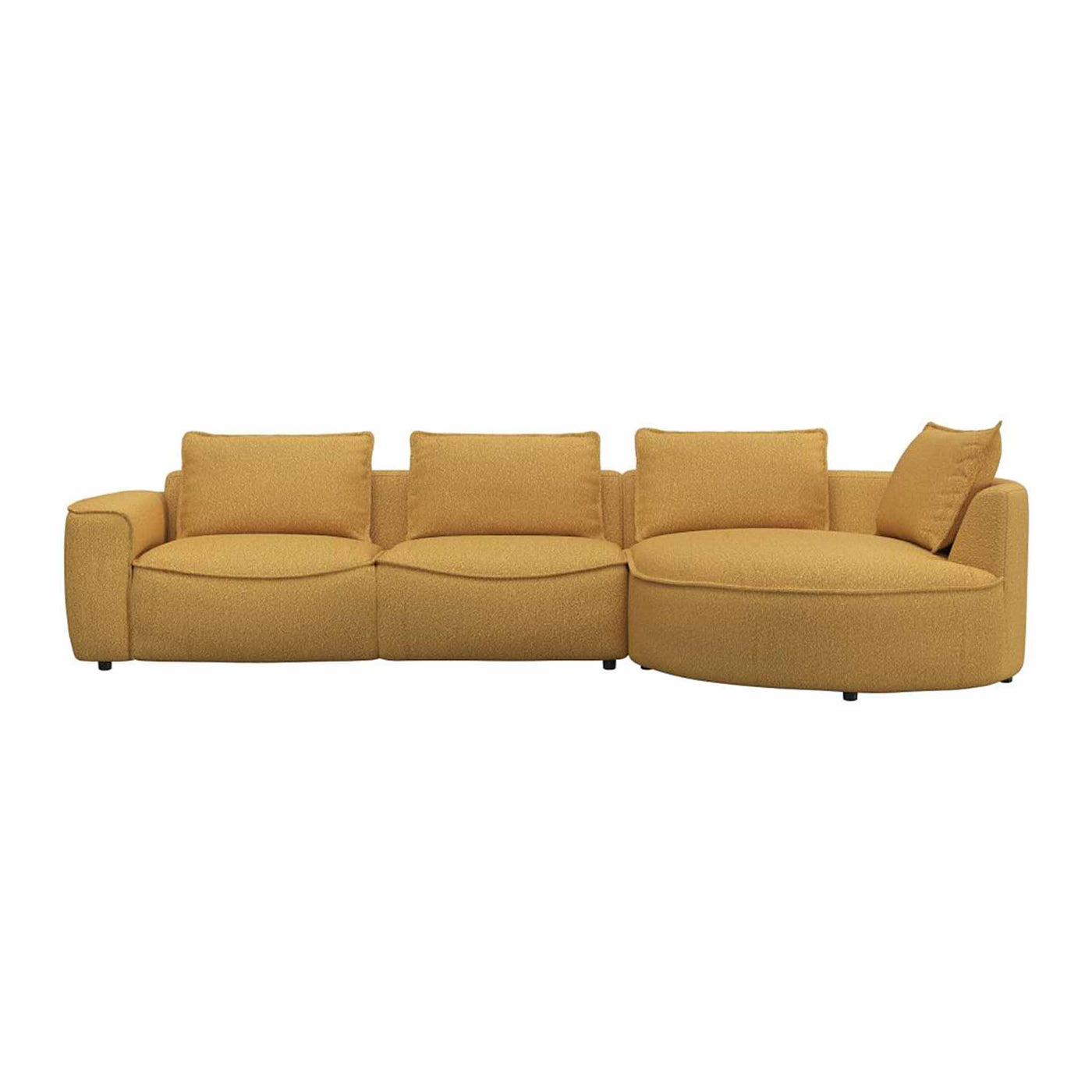 Samone chaiselong sofa fra FLEXLUX i mustard bouclestof højrevendt.