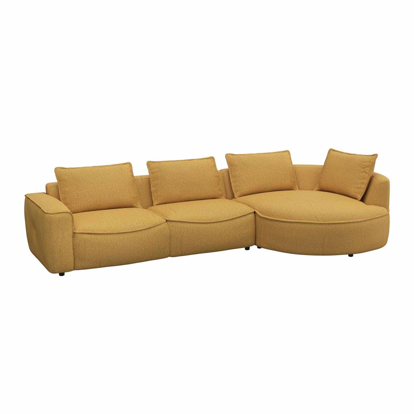 Samone chaiselong sofa fra FLEXLUX i mustard bouclestof højrevendt.