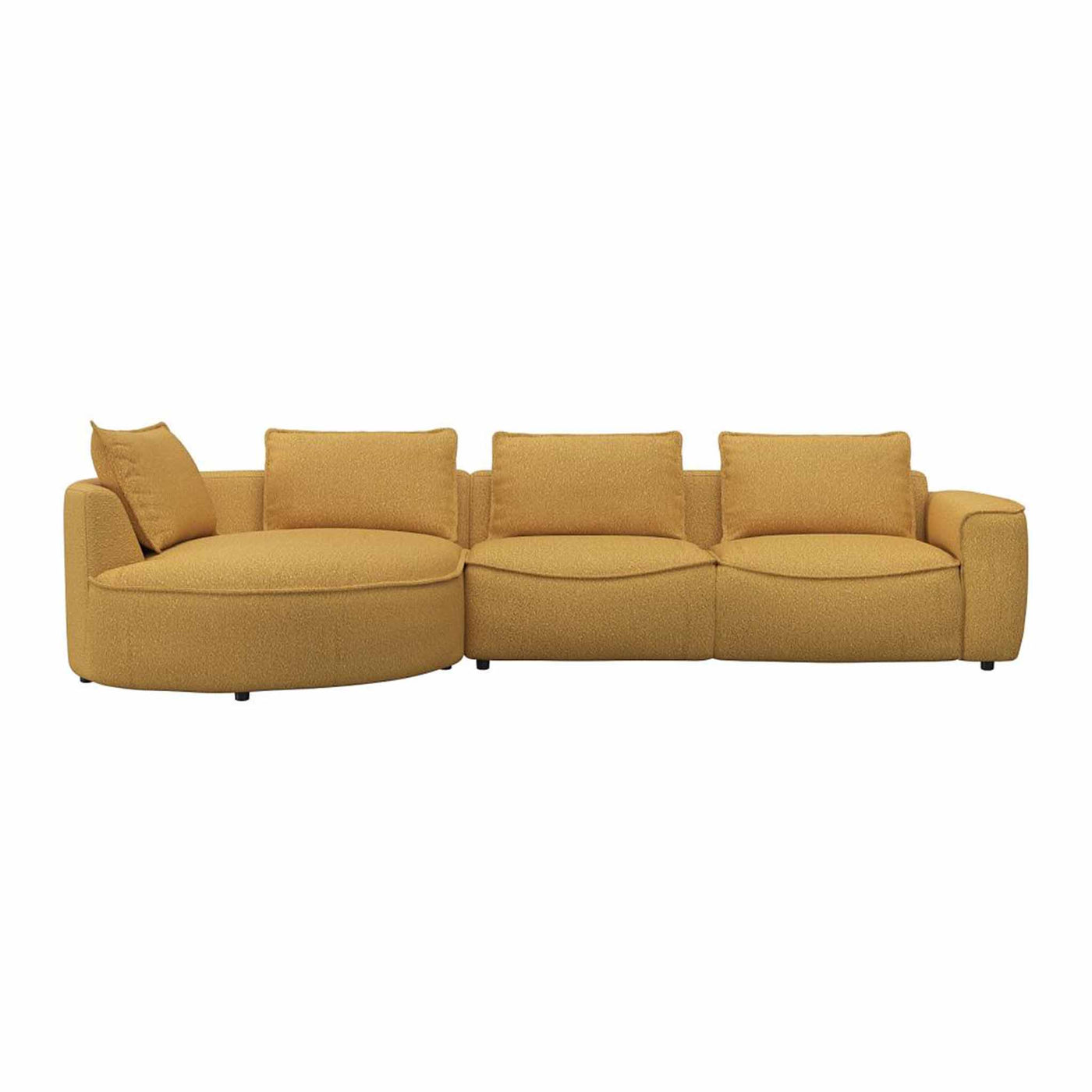 Samone chaiselong sofa fra FLEXLUX i mustard bouclestof venstrevendt.