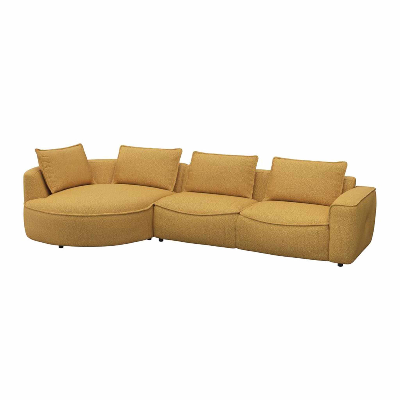 Samone chaiselong sofa fra FLEXLUX i mustard bouclestof venstrevendt.