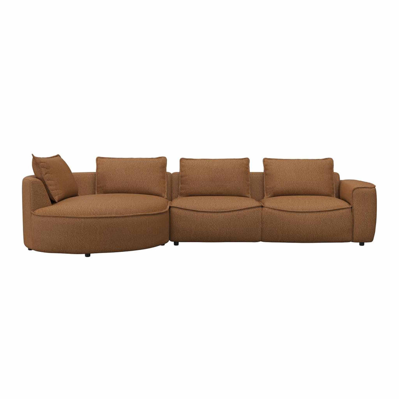 Samone chaiselong sofa fra FLEXLUX i caramel farvet bouclestof venstrevendt.