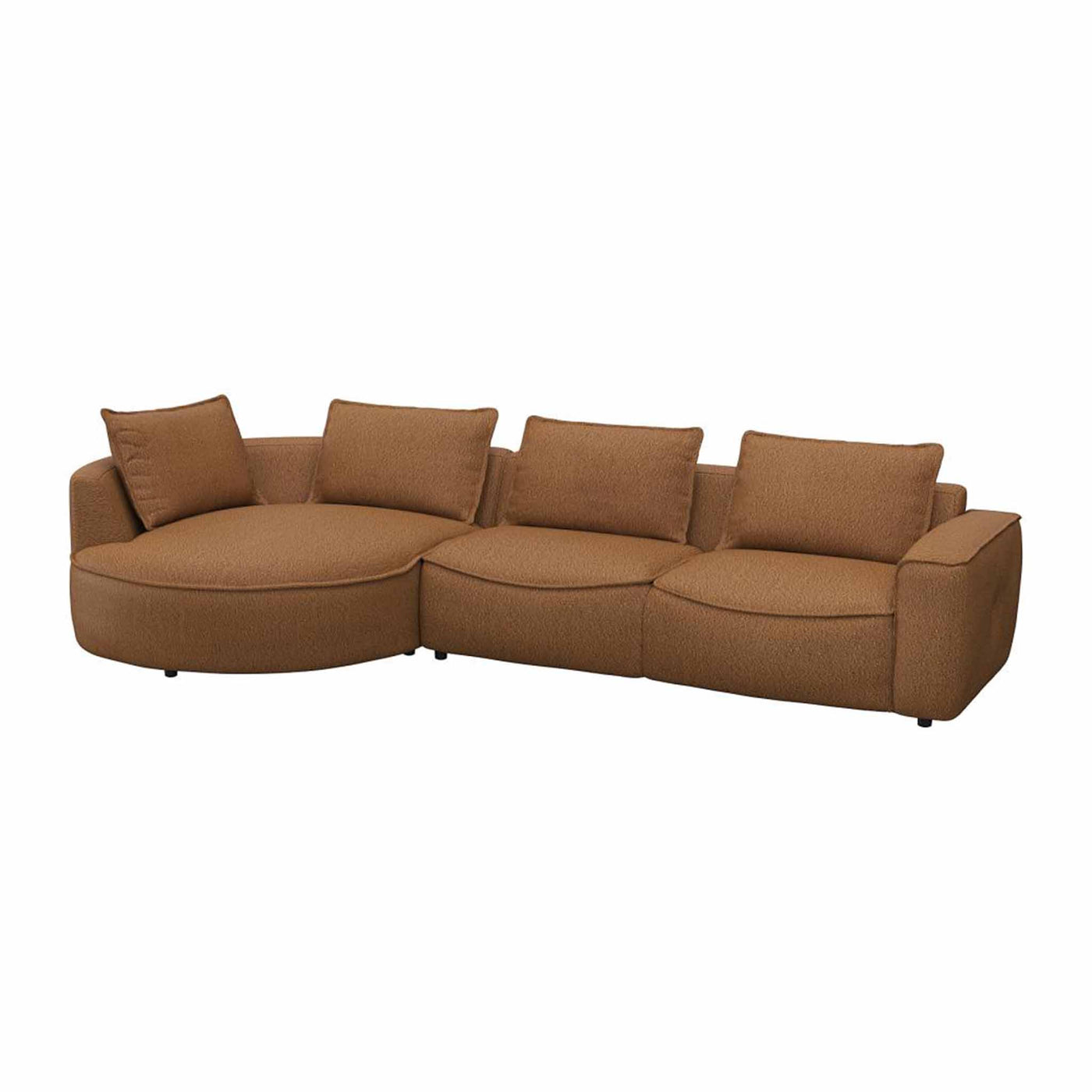 Samone chaiselong sofa fra FLEXLUX i caramel farvet bouclestof venstrevendt.