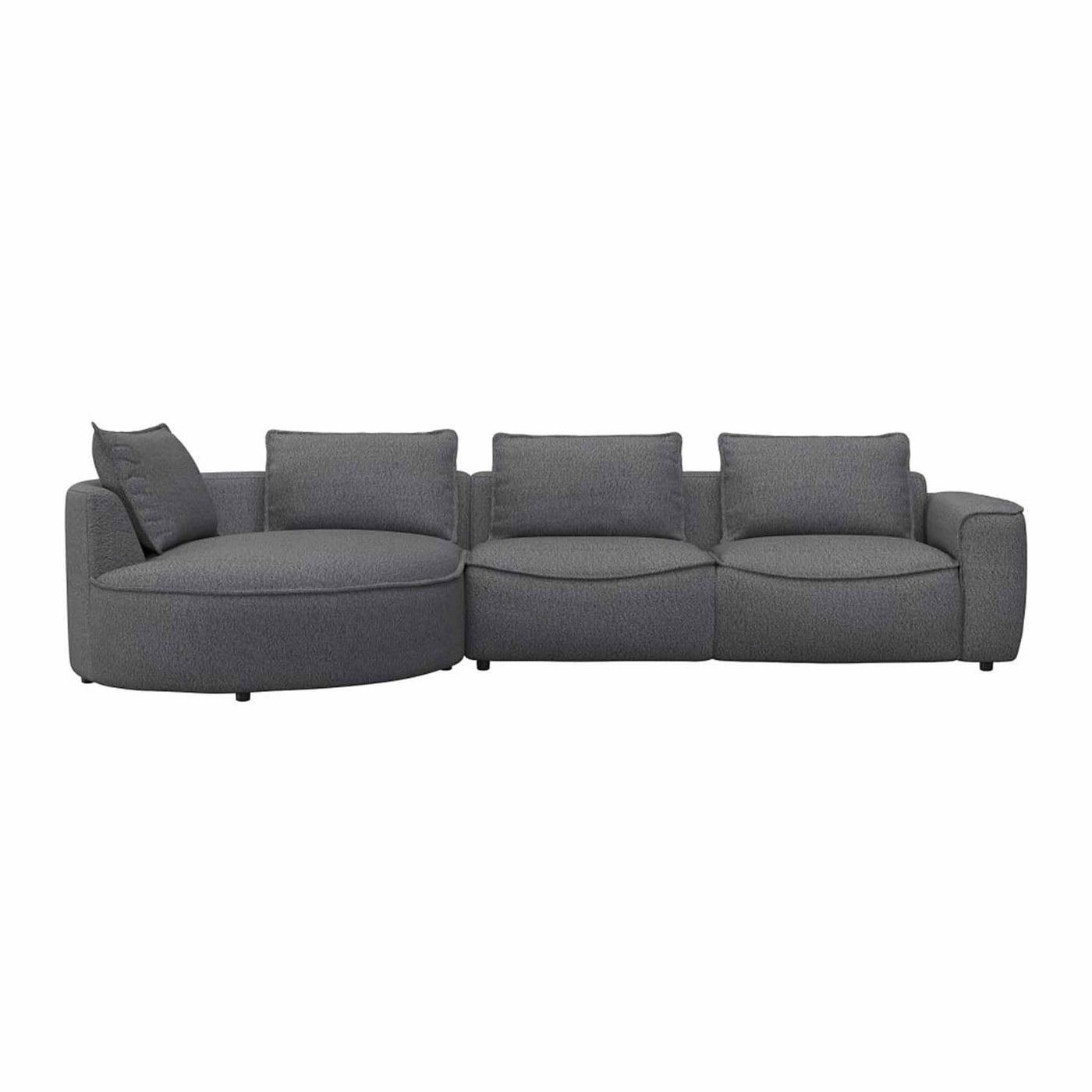 Samone chaiselong sofa fra FLEXLUX i grey bouclestof venstrevendt.