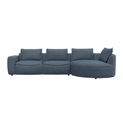 Samone chaiselong sofa fra FLEXLUX i steel blue bouclestof højrevendt.