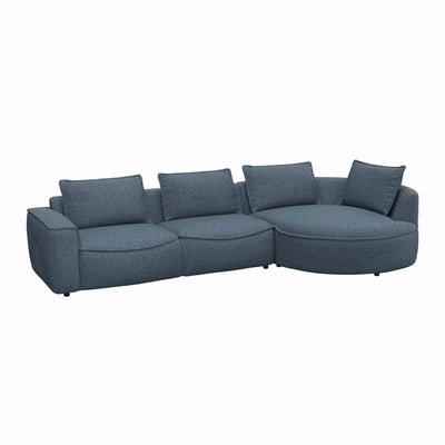 Samone chaiselong sofa fra FLEXLUX i steel blue bouclestof højrevendt.