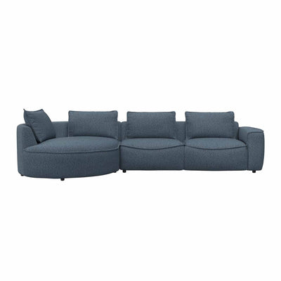 Samone chaiselong sofa fra FLEXLUX i steel blue bouclestof venstrevendt.