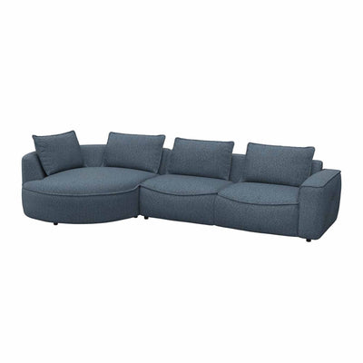 Samone chaiselong sofa fra FLEXLUX i steel blue bouclestof venstrevendt.