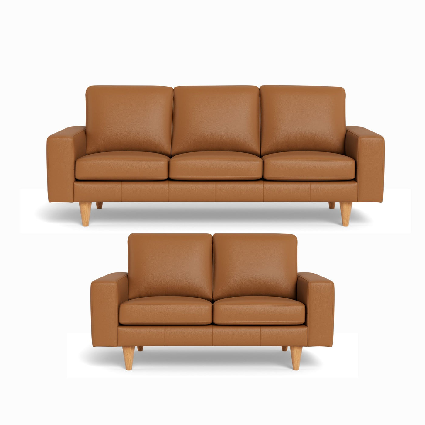 Skyline sofasæt fra Hjort Knudsen i cognac soleda læder og ben i naturolieret eg. 