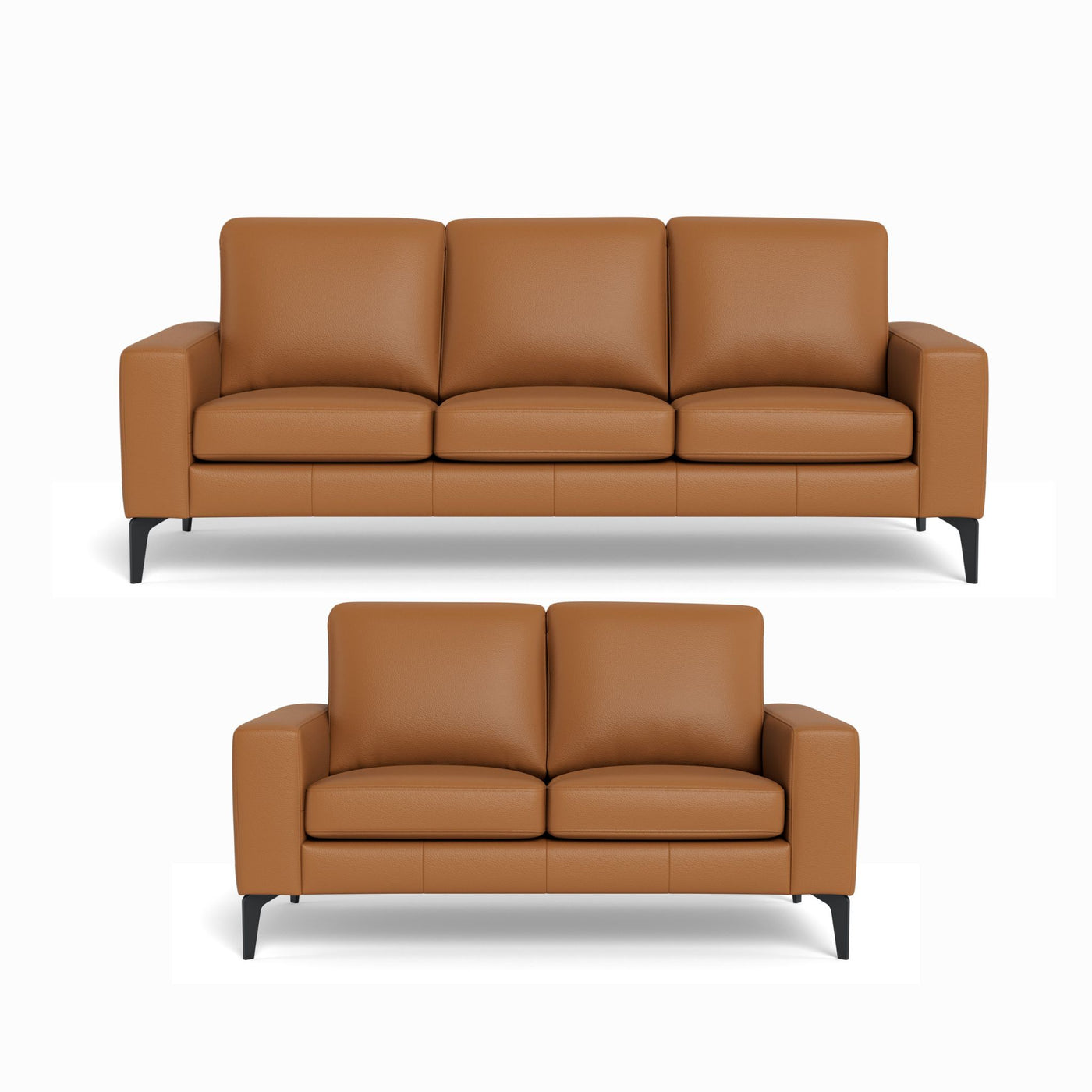 Skyline sofasæt fra Hjort Knudsen i cognac soleda læder og ben i sort metal. 