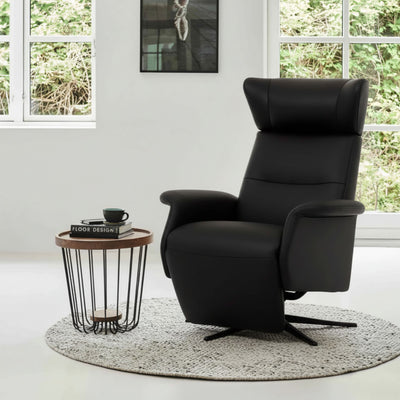 Space 3800 lænestol m. indbygget skammel i sort læder fra IMG