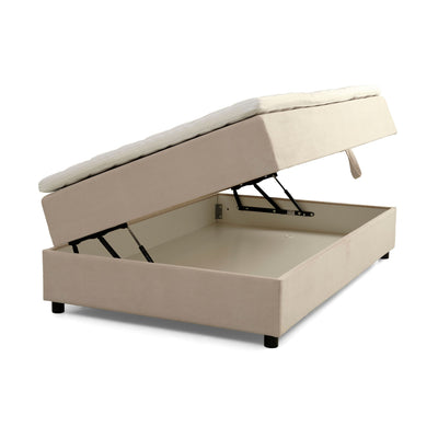 Space Dreams seng med opbevaring 140 x 200 cm. i Lisboa stof i farven Beige