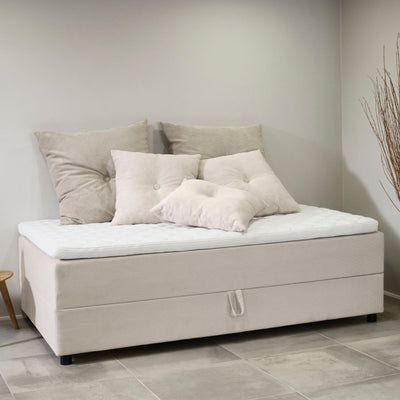 Space Dreams seng med opbevaring 80 x 200 cm. i Lisboa stof i farven Beige