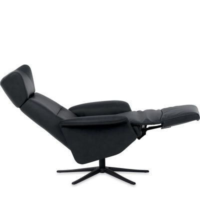 Space 3800 lænestol m. indbygget skammel i sort læder fra IMG
