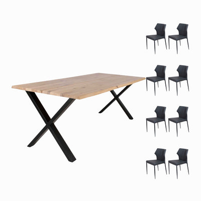 Wave hvidolieret spisebordssæt fra House of Sander med 8 stk. Beach stole i antracit