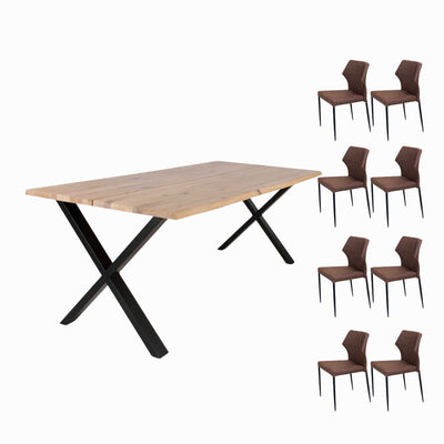 Wave hvidolieret spisebordssæt fra House of Sander med 8 stk. Beach stole i brun