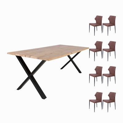 Wave hvidolieret spisebordssæt fra House of Sander med 8 stk. Beach stole i cognac