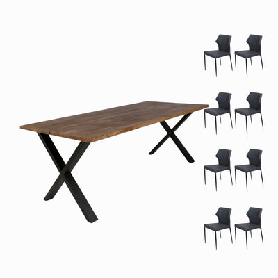 Wave smoked olieret spisebordssæt fra House of Sander med 8 stk. Beach stole i antracit