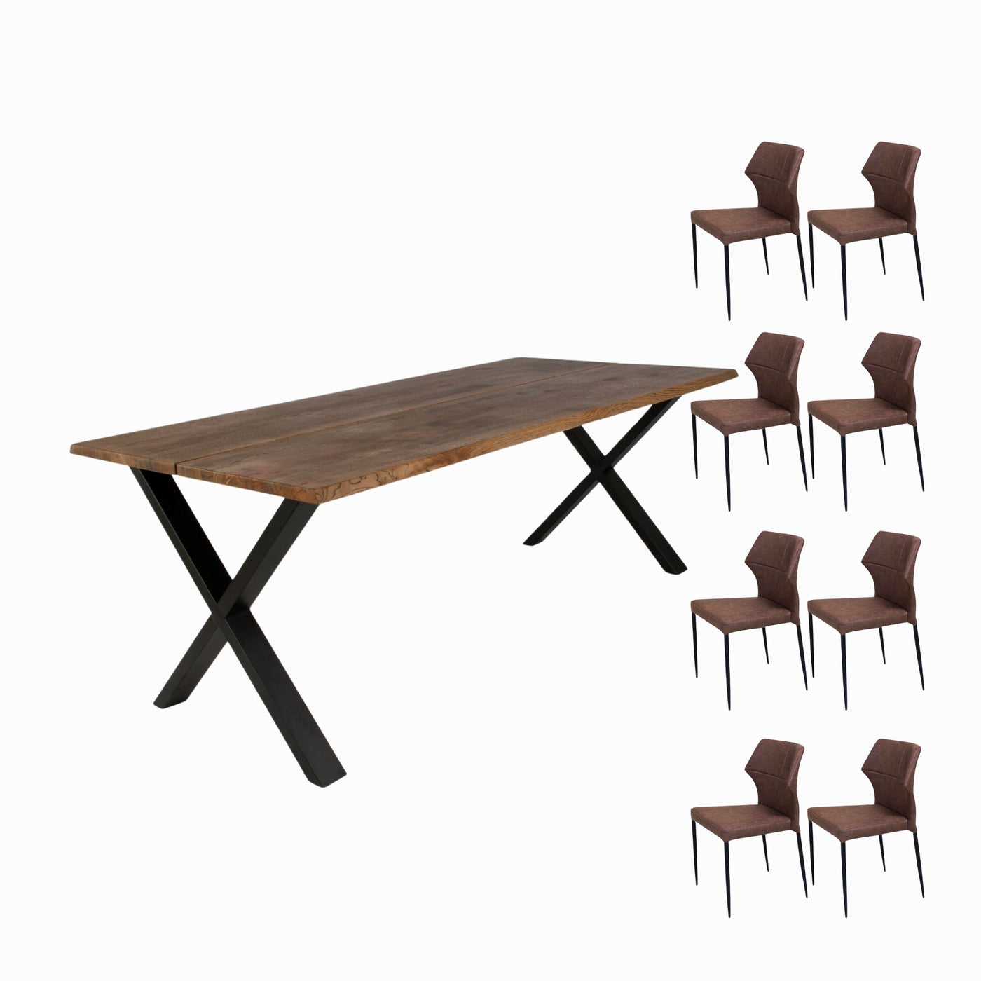 Wave smoked olieret spisebordssæt fra House of Sander med 8 stk. Beach stole i brun