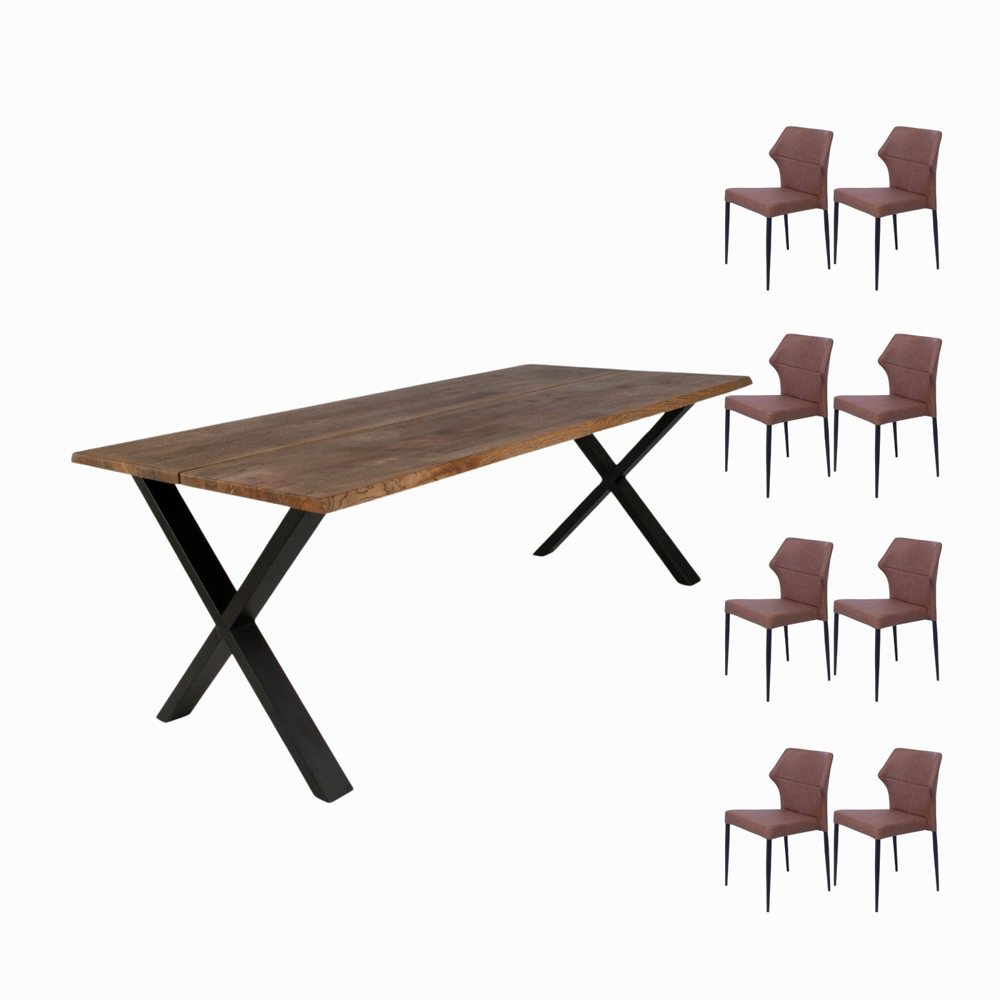 Wave smoked olieret spisebordssæt fra House of Sander med 8 stk. Beach stole i cognac