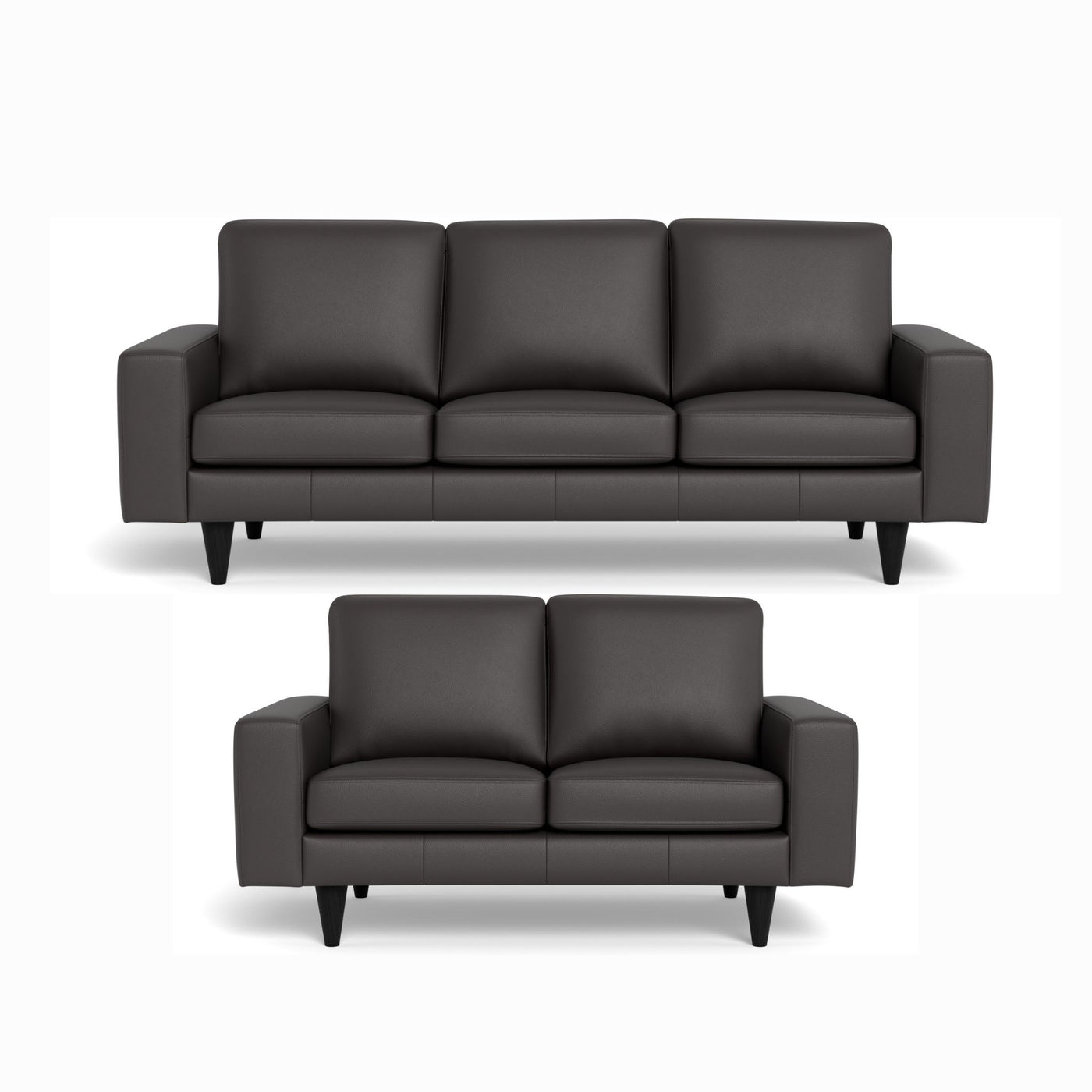 Skyline sofasæt fra Hjort Knudsen i mørkebrunt soleda læder og ben i sort eg. 