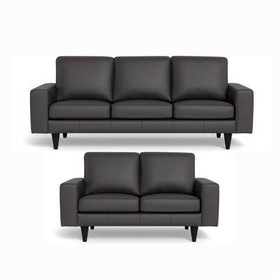 Skyline sofasæt fra Hjort Knudsen i mørkebrunt soleda læder og ben i sort eg. 