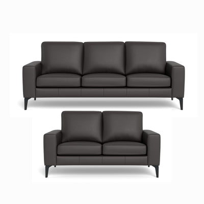 Skyline sofasæt fra Hjort Knudsen i mørkebrunt soleda læder og ben i sort metal. 