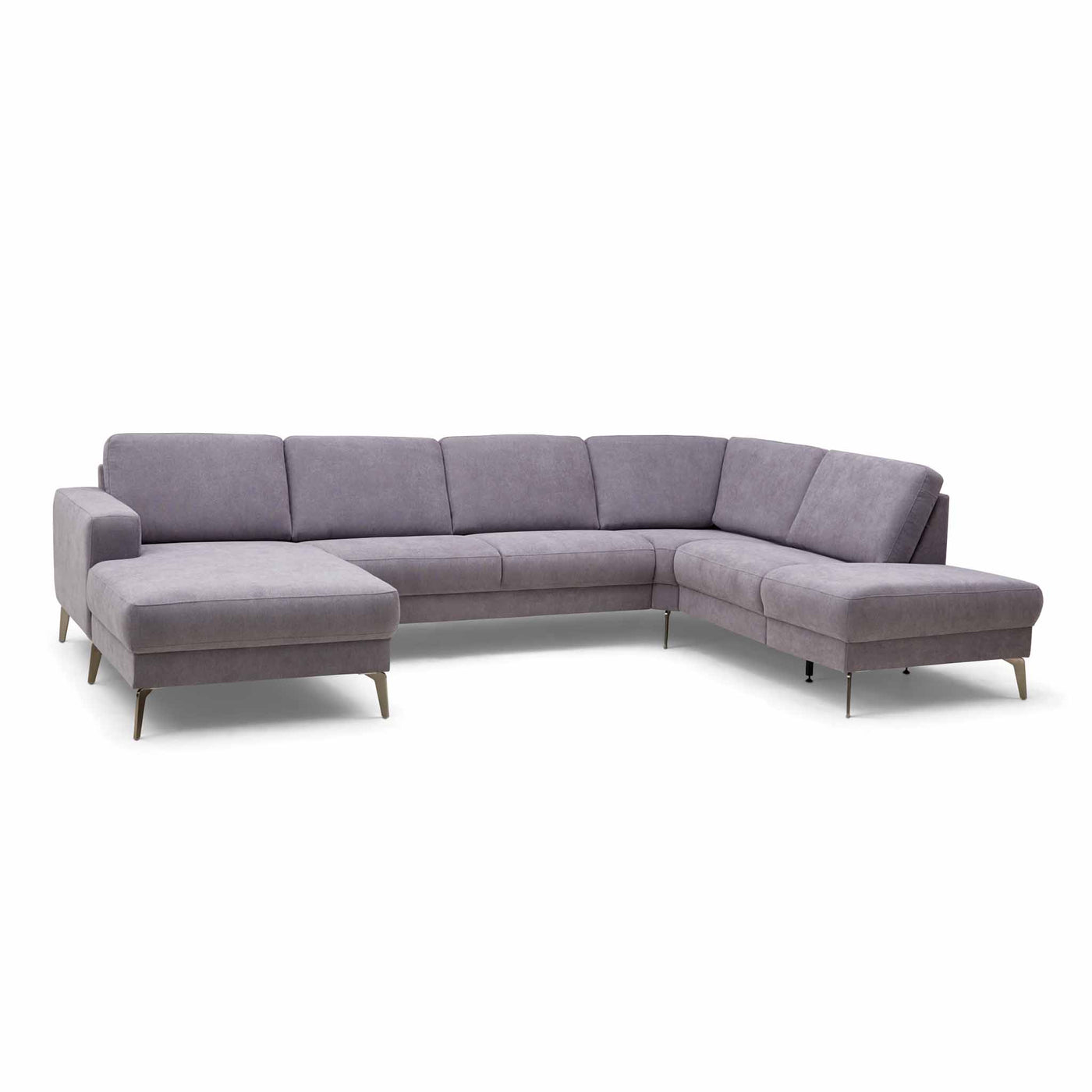 City u-sofa fra Hjort Knudsen i lysegrå stof med ben i børstet stål