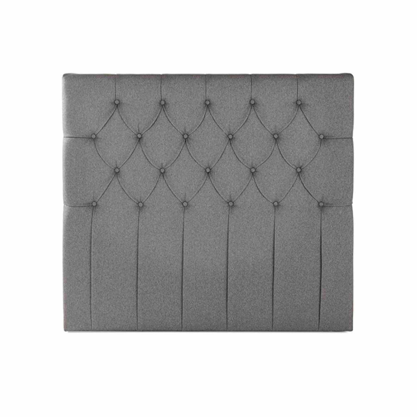 Chest sengegavl i 160 cm betrukket med stof i stilren grå farve.