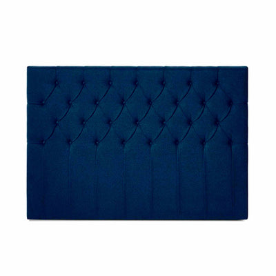Chest sengegavl i bredden 180 cm betrukket med stof i flot blå farve.