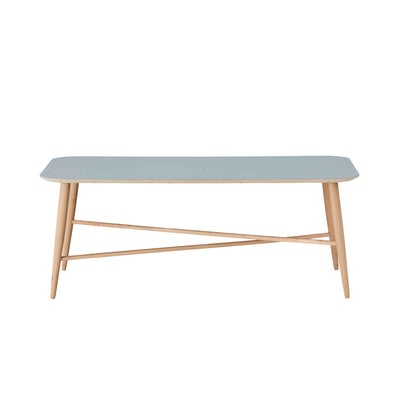 Cross sofabord 68x128cm i massiv eg med bordplade i lysegrå laminat fra Thomsen Furniture