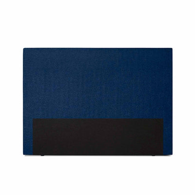 Curve sengegavl fra Opus i 160 cm betrukket med blåt stof.