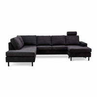 Optimal u-sofa i mørkegrå stof med ben i sort stål fra Topline